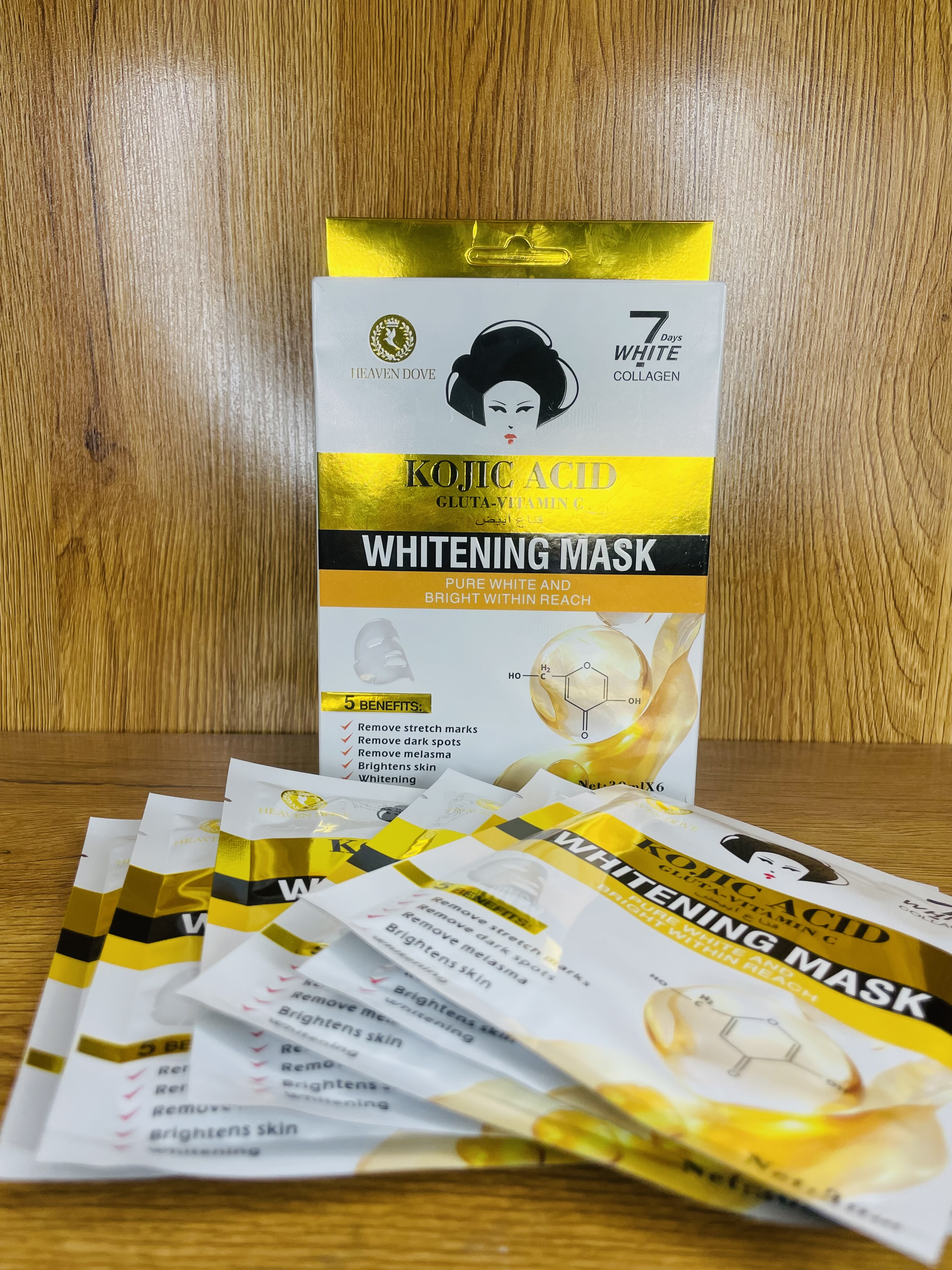 ماسک ورقه ای روشن‌کننده و آبرسان کوجیک اسید+گلوتاتیون+ویتامین سی ۶عددیHeaven Dove 7 Days White Collagen
